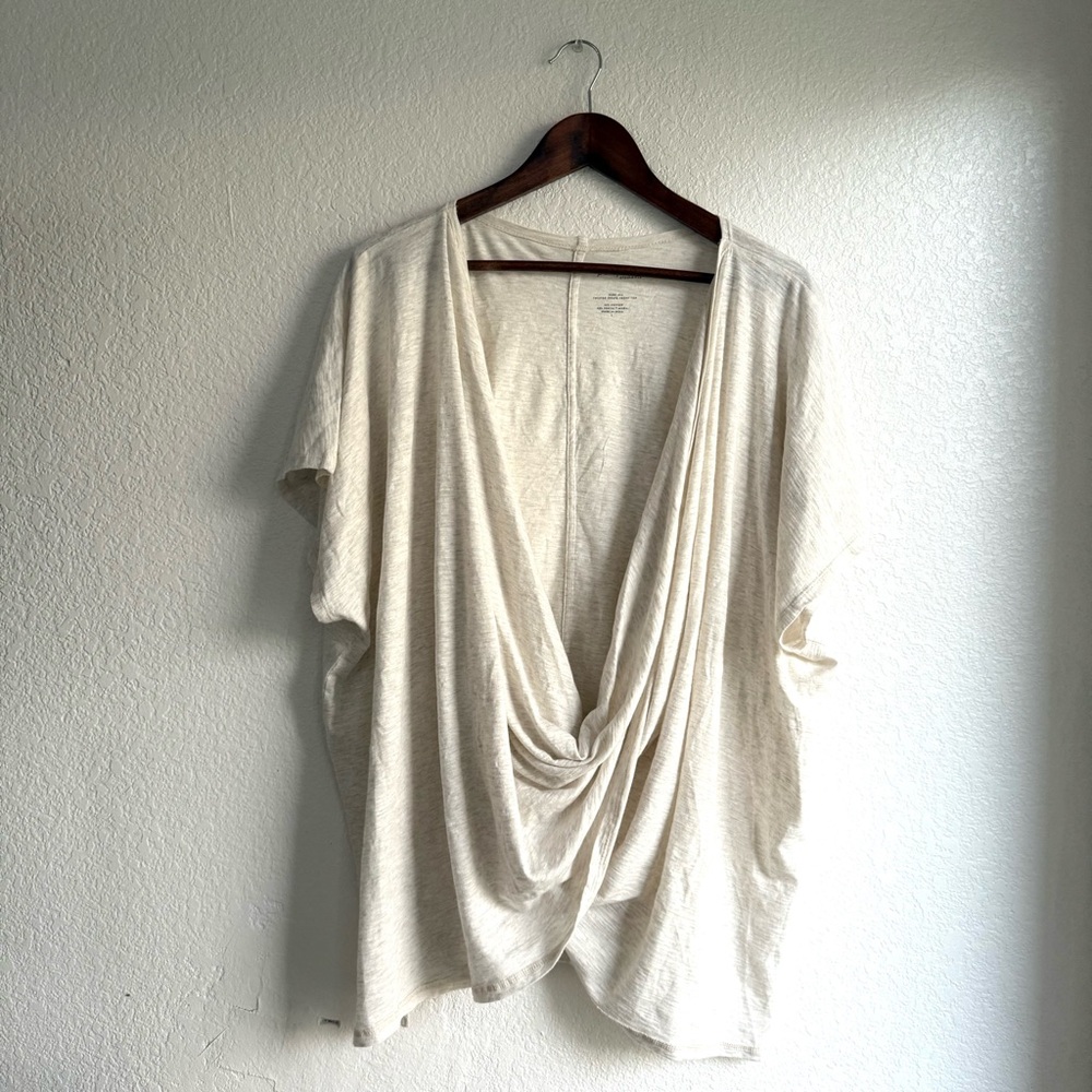 J Jill Womens Shirt Beige Twisted Drape Front Short Sleeve Oversized Size Large